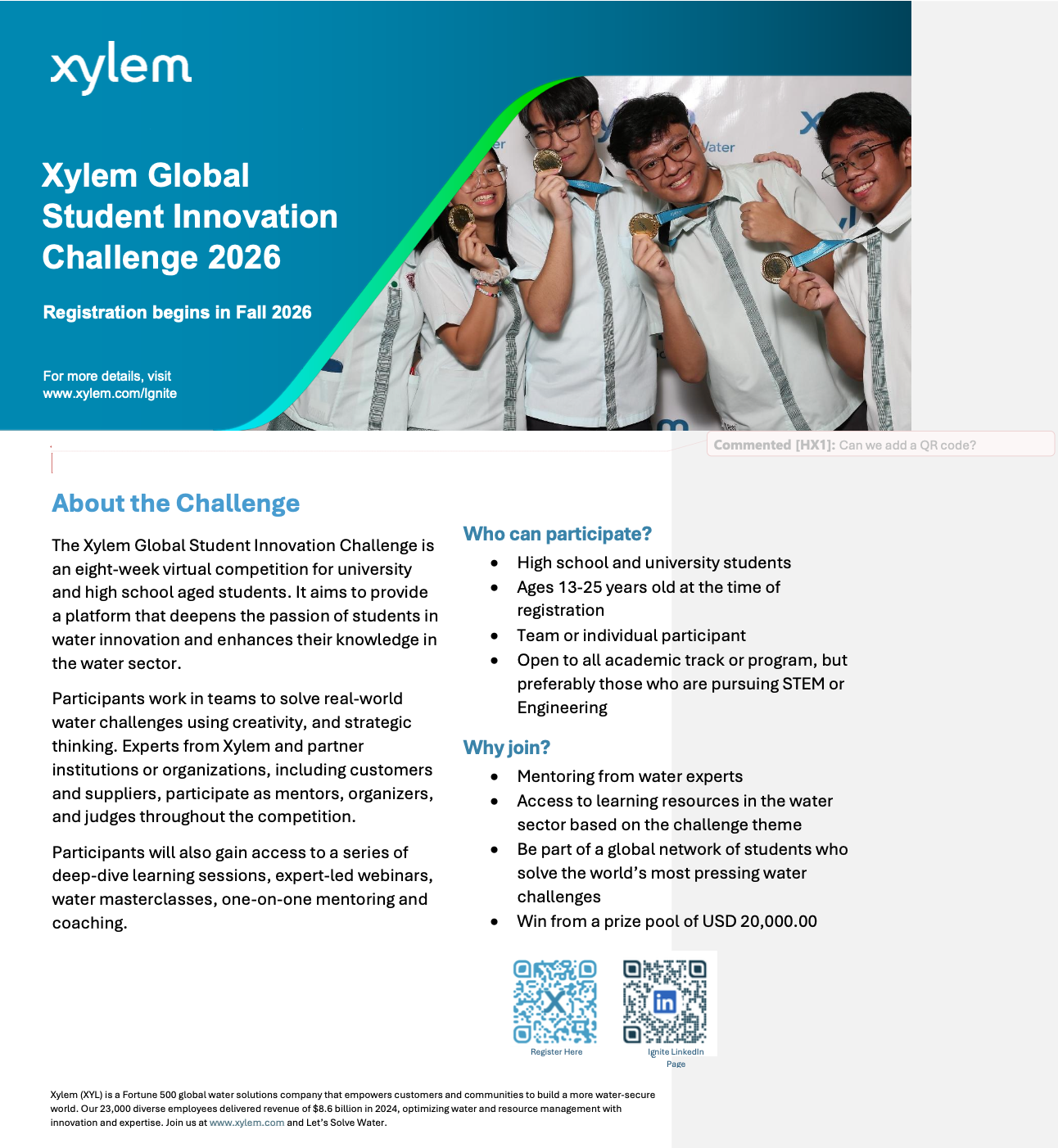 2026 Xylem Küresel Öğrenci İnovasyon Yarışması